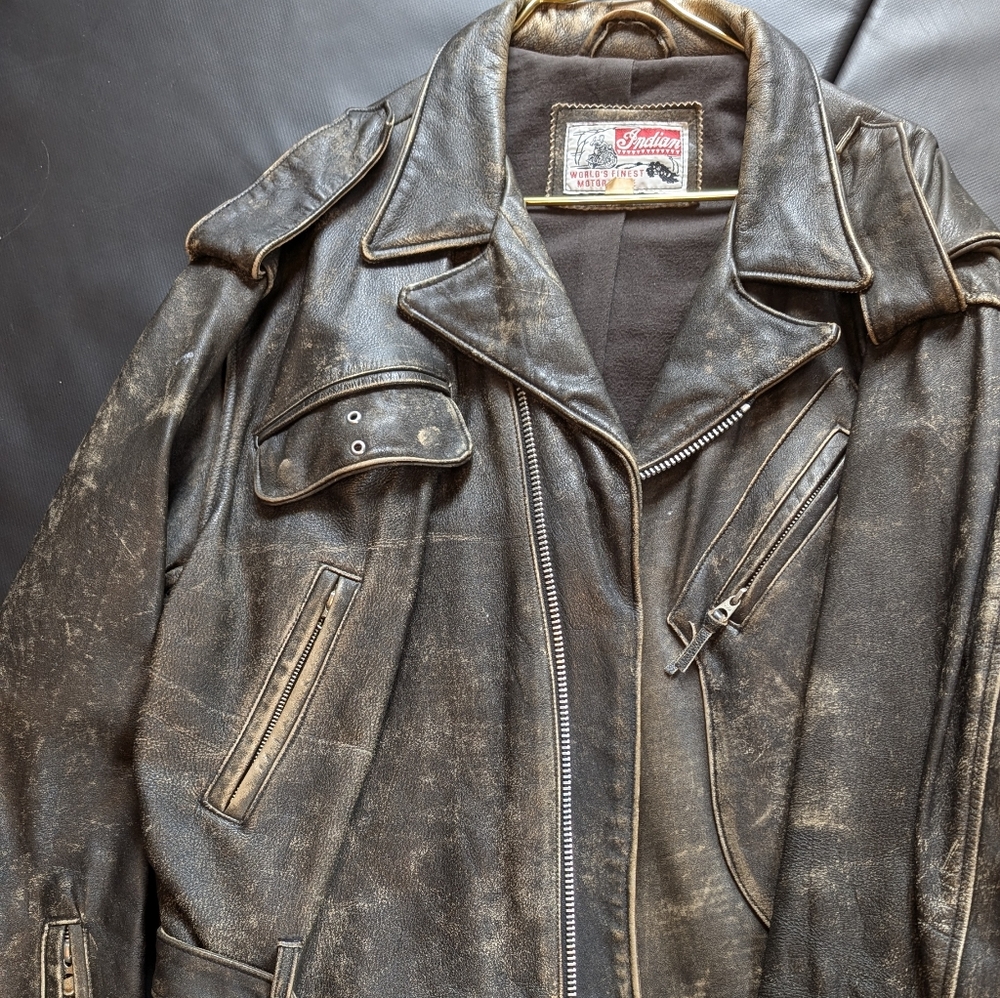 🏍️🧨💥Rare!Indian Motorcycle Men's leather rider jkt XXL, incredibly detailed.
